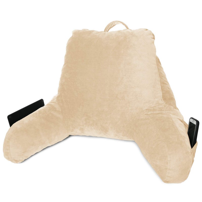 Clara Clark Reading Pillow, Back Rest Pillow for Sitting in Bed with Arms for Kids & Adults - Premium Shredded Memory Foam TV Sit Up Pillow - Medium, Cream - Image 4
